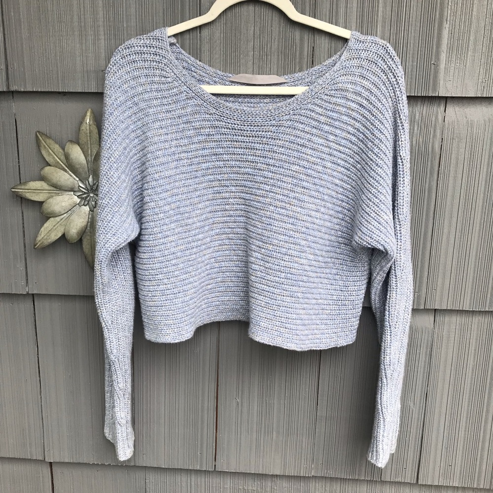 Athleta blue long sleeve knit cropped sweater Sz medium
